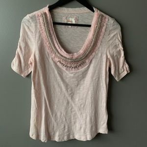 Anthropologie dusty pink beaded top